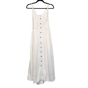 Free People White Textured Open Back Button Down Maxi  Dress
